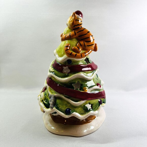 Blue Sky “The Kitty Tree” Christmas Whimsical Tealight Candle Holder Signed - Picture 3 of 11